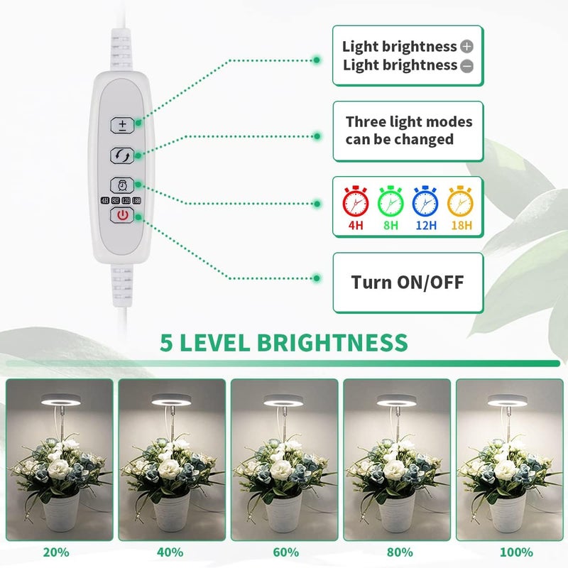 GYTF مصباح نمو هالو 3 عبوات للنباتات الداخلية، 6000 ك 48 LED مصباح نبات كامل الطيف مع قابلية التعتيم ومؤقت 4/8/12/18 ساعة للصبار، بونساي صغير، نباتات صغيرة، قابل للتعديل في الارتفاع - Image 2